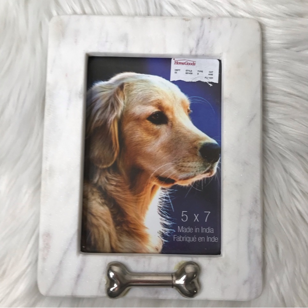 NWT Ceramic marbled Frame 5x7 silver bone for pets picture